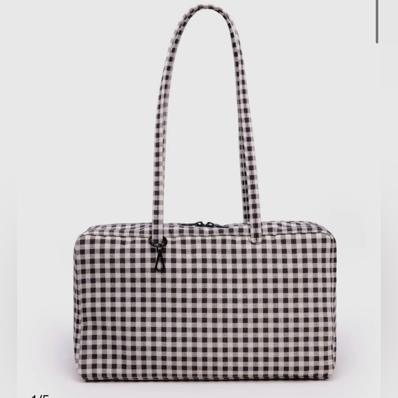 NWT Baggu Medium Nylon Bowler Bag Black & White Gingham - Picture 3 of 10